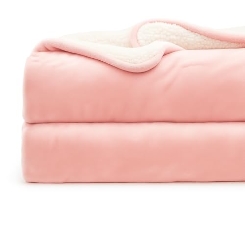 CHANDRAVATI Double Bed Premium Polyester Micromink Mild Winter/Heavy Winter Sherpa Blanket Super Soft Flannel Solid/Plain || (Pink) - Image 1