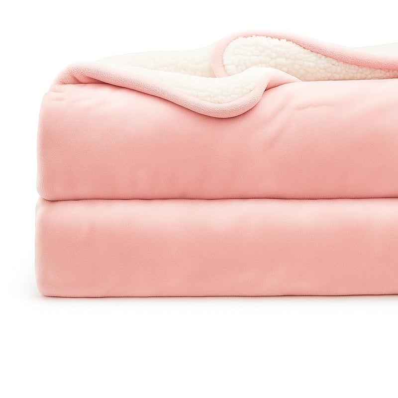 CHANDRAVATI Double Bed Premium Polyester Micromink Mild Winter/Heavy Winter Sherpa Blanket Super Soft Flannel Solid/Plain || (Pink) - Image 3
