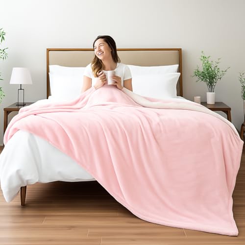 CHANDRAVATI Double Bed Premium Polyester Micromink Mild Winter/Heavy Winter Sherpa Blanket Super Soft Flannel Solid/Plain || (Pink) - Image 2