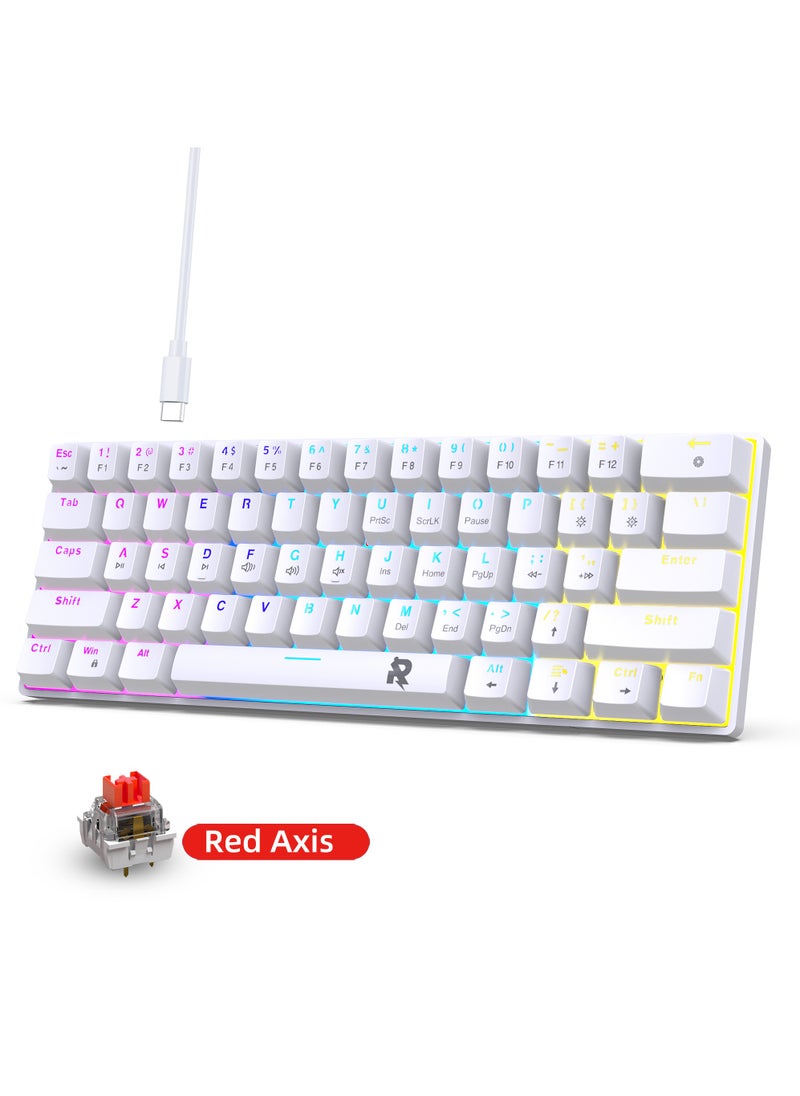 Rock Pow - ROCK POW 60% Wired Mechanical Gaming Keyboard 61keys RGB Backlit Ultra-Compact Mini Keyboard Mini Compact Keyboard for PC/Mac Gamer Typist Easy Carry on Trip Red Switch - Image 1