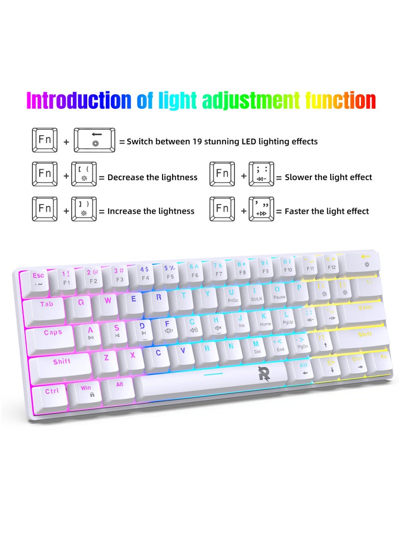 Rock Pow - ROCK POW 60% Wired Mechanical Gaming Keyboard 61keys RGB Backlit Ultra-Compact Mini Keyboard Mini Compact Keyboard for PC/Mac Gamer Typist Easy Carry on Trip Red Switch - Image 1