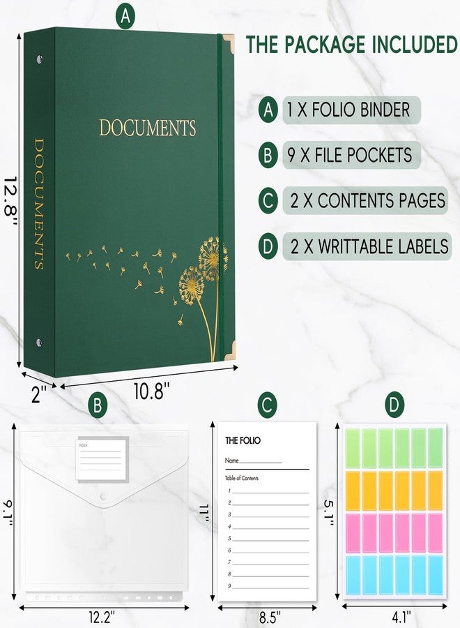 XKDOUS منظم ملفات XKDOUS للمستندات المهمة، مجلد تخزين قابل للطي بثلاث حلقات، منظم ملفات "في حال وفاتي" مع 9 جيوب، ملصقات للأوراق والملفات وجوازات السفر. - Image 2