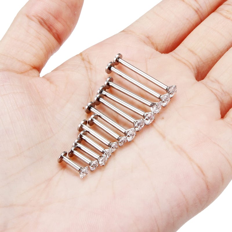 Ftovosyo 12Pcs 14G Different Sizes Flat Back Stud Stainless Steel Labret Ashley Medusa Monroe Dimple Cheek Lip Rings Studs Piercing Jewelry for Women Men Bar Length 6mm-19mm Silvertone - Image 3