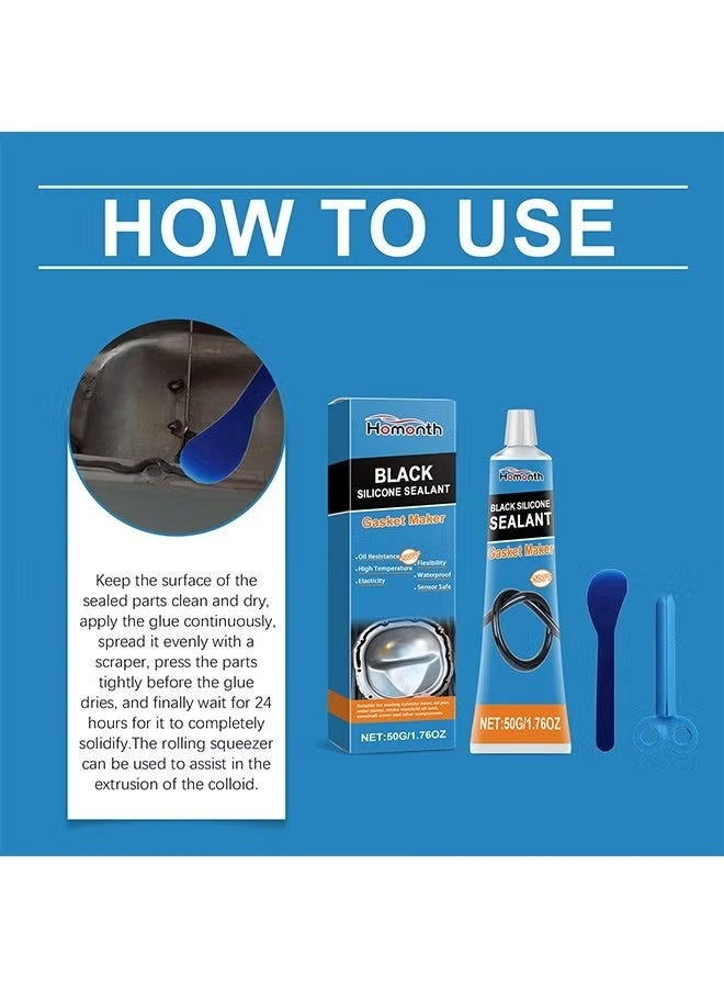 Homonth Black Silicone Sealant, RTV Silicone Gasket Maker, High Temperature, Oil Resistance, Seals Engine Parts Such as Cylinder Heads, Oil Sumps, Water Pumps (50g)  - Image 3