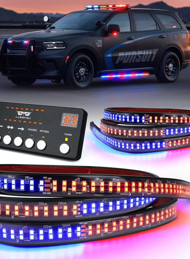 LUMENIX 2PCS 70 Inch Emergency Strobe Lights Strip, Red and Blue LED Running Board Flexible Light Bar Safety Flashing Warning Police Cop Side Lights for POV Law Enforcement Vehicles Trucks Pickups - Image 1