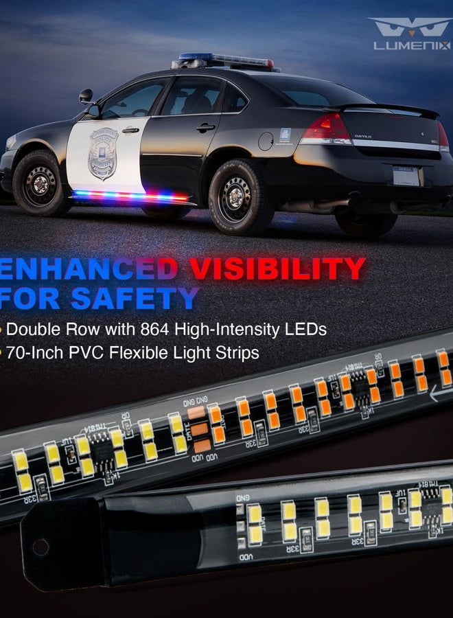LUMENIX 2PCS 70 Inch Emergency Strobe Lights Strip, Red and Blue LED Running Board Flexible Light Bar Safety Flashing Warning Police Cop Side Lights for POV Law Enforcement Vehicles Trucks Pickups - Image 2