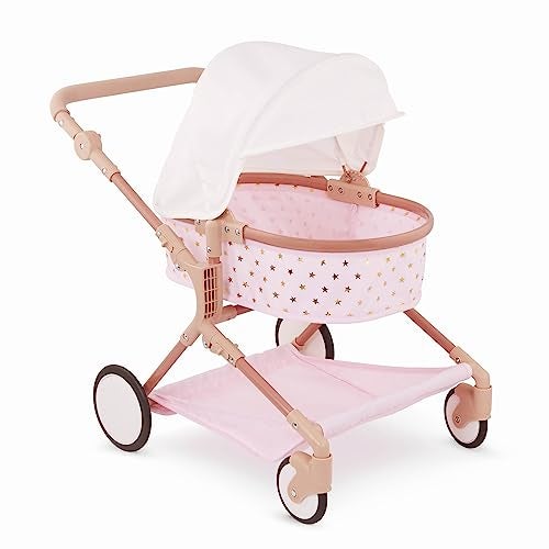 LullaBaby 14Inch Accessories Pink Toy Stroller with Gold Stars for Twins Foldable Canopy Swivel Wheels Storage Basket Pretend Play 2 Years - Image 1