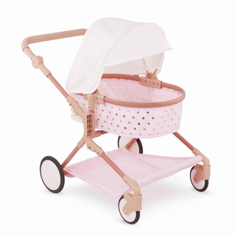 LullaBaby 14Inch Accessories Pink Toy Stroller with Gold Stars for Twins Foldable Canopy Swivel Wheels Storage Basket Pretend Play 2 Years - Image 3
