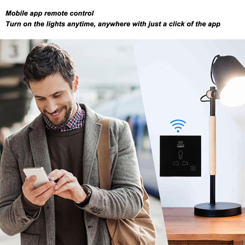 مقبس حائط ذكي Luocute، مفتاح تحكم باللمس ثنائي الوضع مع إضاءة خلفية ومنافذ USB من النوع C لغرفة المعيشة والمطبخ وغرفة النوم والحمام (أسود) - Image 3