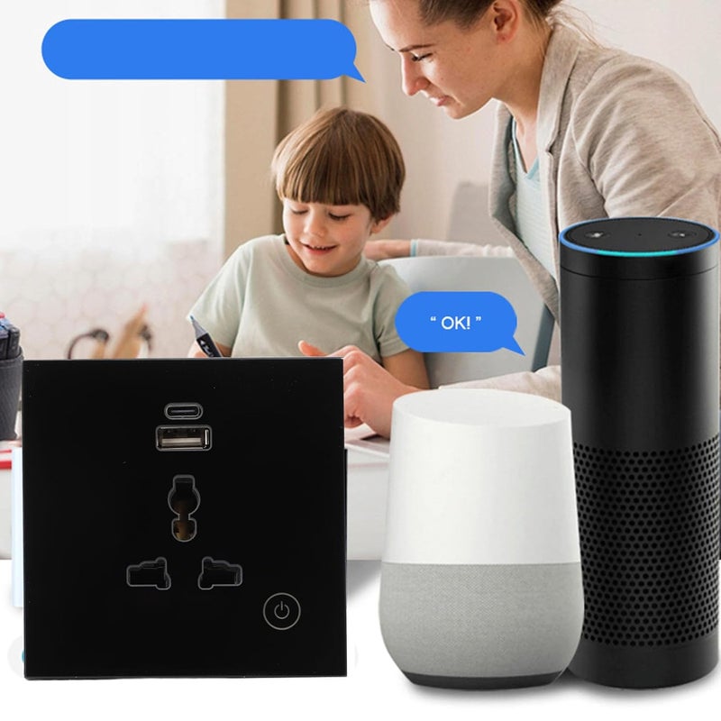 مقبس حائط ذكي Luocute، مفتاح تحكم باللمس ثنائي الوضع مع إضاءة خلفية ومنافذ USB من النوع C لغرفة المعيشة والمطبخ وغرفة النوم والحمام (أسود) - Image 5