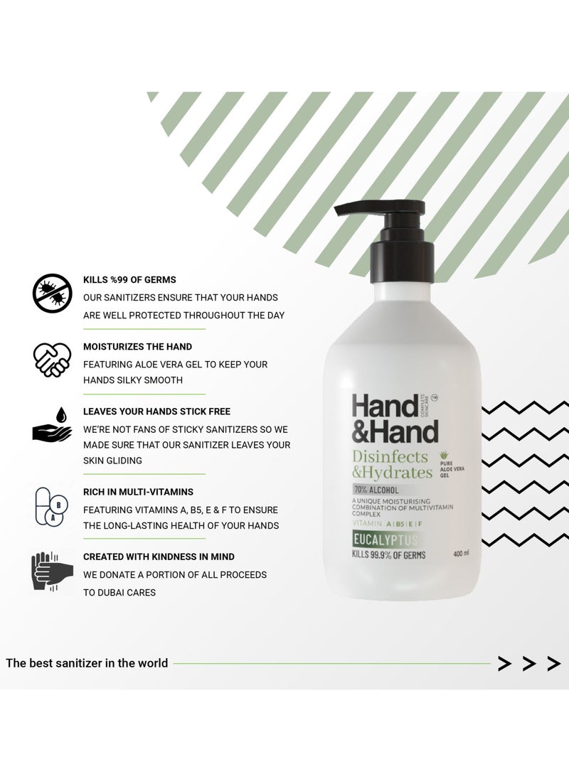 Hand&Hand - Hand & Hand Eucalyptus Sanitizer Gel l Unique Moisturizing Combination of Multivitamins (A, B5, E & F) l 400 mL User-Friendly Bottle with Pump l Nourishing and Non-Stick l Infused with Aloe Vera Gel l 99.99% Effective - Image 1