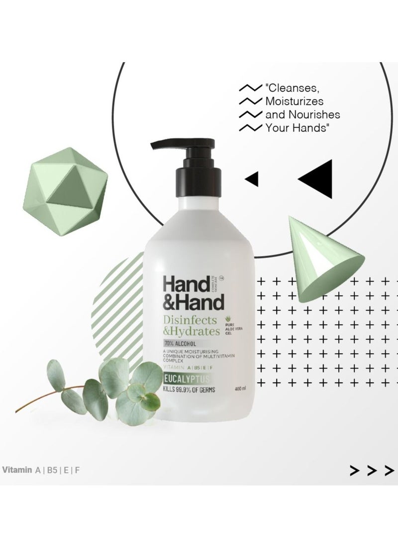 Hand&Hand - Hand & Hand Eucalyptus Sanitizer Gel l Unique Moisturizing Combination of Multivitamins (A, B5, E & F) l 400 mL User-Friendly Bottle with Pump l Nourishing and Non-Stick l Infused with Aloe Vera Gel l 99.99% Effective - Image 1
