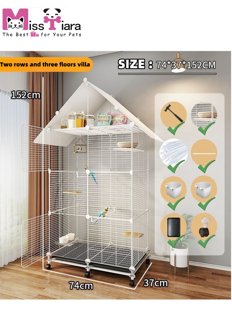 MissTiara - Bird Large Cage for Parakeets, Parrotlets, Cockatiels, Budgie Finch Lovebird Canary Pet Bird Accessories included Large space multiple birds fly freely with Storage design 74*37*152cm - Image 1