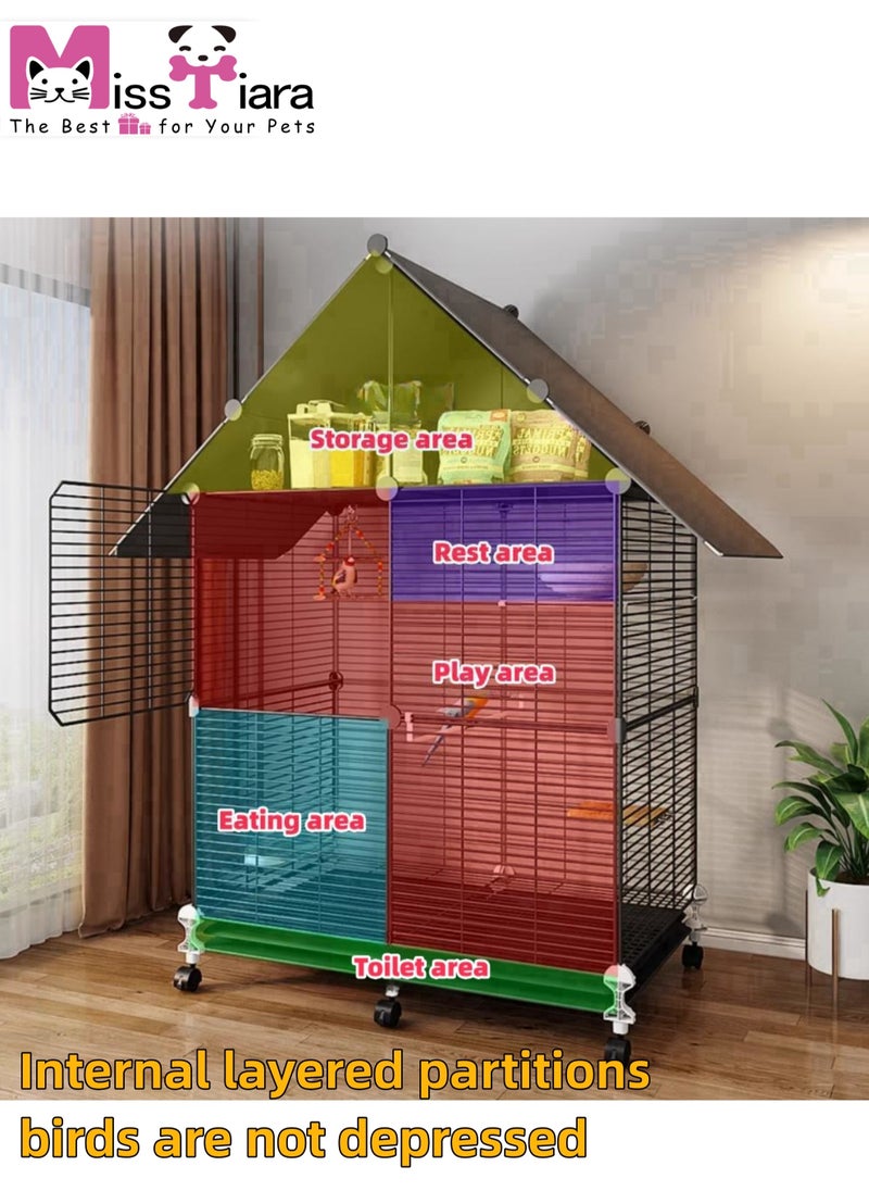 MissTiara - Bird Large Cage for Parakeets, Parrotlets, Cockatiels, Budgie Finch Lovebird Canary Pet Bird Accessories included Large space multiple birds fly freely with Storage design 74*37*152cm - Image 1
