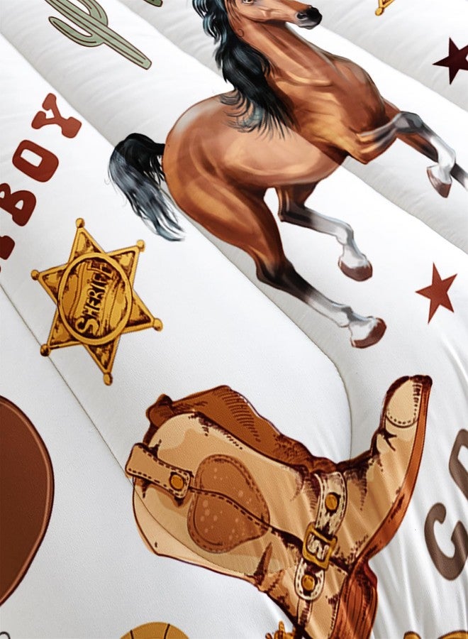 XYNHML Western Horse Comforter 3Pcs Twin Wild Brown Horse Cowboy Boot Hat Cactus Bedding Set for Kid Teen Girl Boy Adult Horsewhip Badge Horseshoe Quilt Bed Decor with 1 Comforter and 2 Pillowcases - Image 5