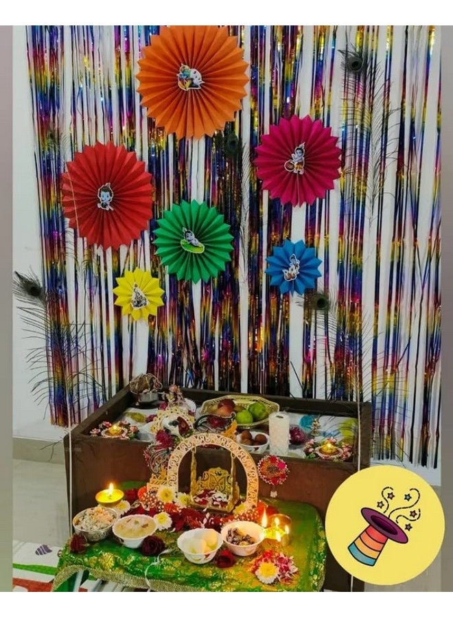 Atpata Funky Krishna Janmashtami Foil Balloons Party Decorations (Multi Colour Paper Fans) - Image 2
