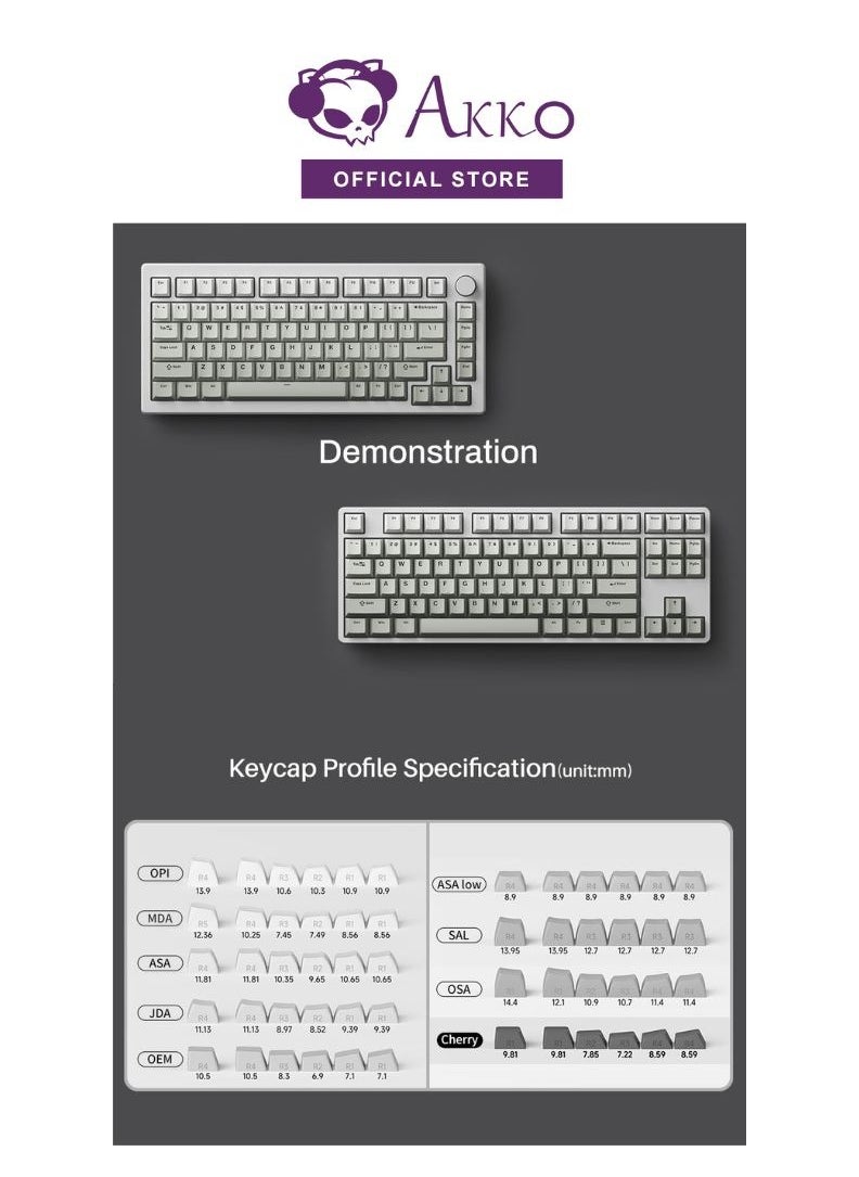AKKO - Akko PBT Keycaps Cool Gray Gradient Theme 132-Key Cherry Profile Double-Shot Keyboard Keycap Set with MX Style Stem for Mechanical Keyboards - Image 1