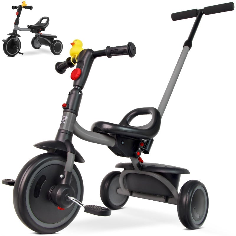 RIDYEE Tricycle for Toddlers 18 Months to 5 Years with Removable Push Handle Tricycles for 35 Year Olds Ideal for OnTheGo Families Adjustable CarryFriendly Seat Grey - Image 2