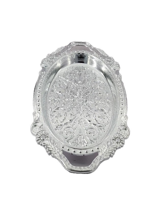 SAI PRASEEDA صواني تقديم/أطباق تقديم فضية غير معدنية مزخرفة من ساي براسيدا (34 × 22 × 2 سم) - عبوة من 12 قطعة | أطباق تقليدية للهدايا التذكارية، والطقوس الدينية، والمهرجانات، وحفلات الزفاف، وديكور المنزل BGLSVRT-1 - Image 4