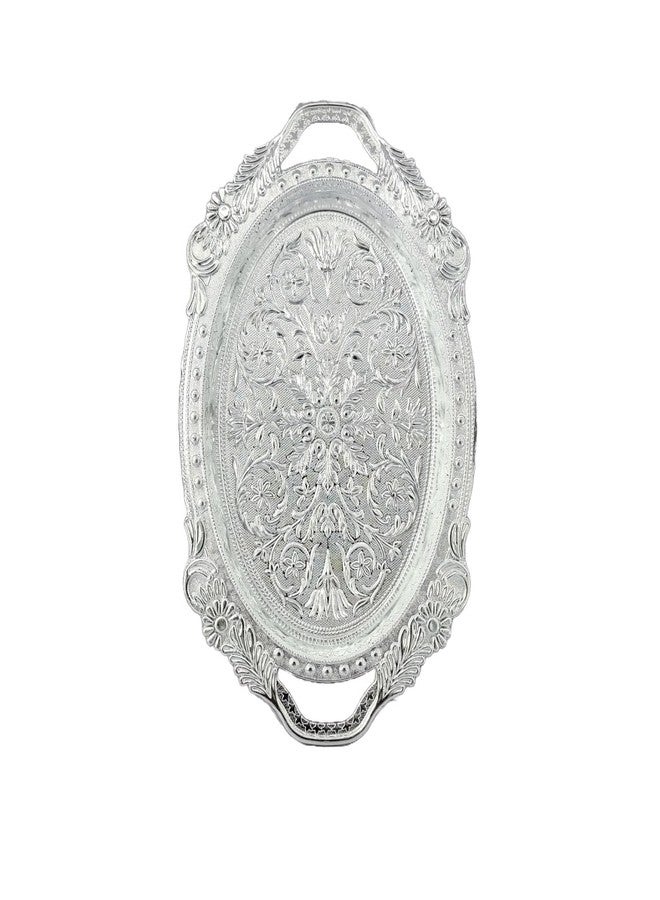 SAI PRASEEDA صواني تقديم/أطباق تقديم فضية غير معدنية مزخرفة من ساي براسيدا (34 × 22 × 2 سم) - عبوة من 12 قطعة | أطباق تقليدية للهدايا التذكارية، والطقوس الدينية، والمهرجانات، وحفلات الزفاف، وديكور المنزل BGLSVRT-1 - Image 3