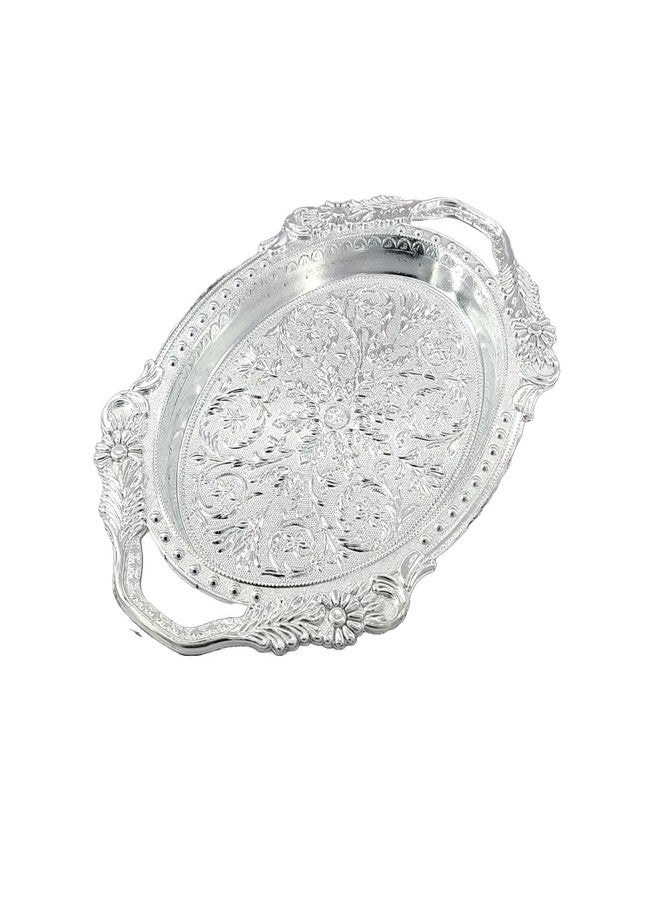 SAI PRASEEDA صواني تقديم/أطباق تقديم فضية غير معدنية مزخرفة من ساي براسيدا (34 × 22 × 2 سم) - عبوة من 12 قطعة | أطباق تقليدية للهدايا التذكارية، والطقوس الدينية، والمهرجانات، وحفلات الزفاف، وديكور المنزل BGLSVRT-1 - Image 5