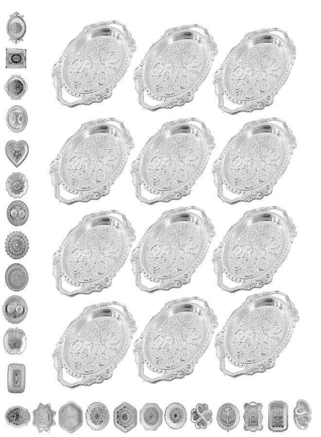 SAI PRASEEDA صواني تقديم/أطباق تقديم فضية غير معدنية مزخرفة من ساي براسيدا (34 × 22 × 2 سم) - عبوة من 12 قطعة | أطباق تقليدية للهدايا التذكارية، والطقوس الدينية، والمهرجانات، وحفلات الزفاف، وديكور المنزل BGLSVRT-1 - Image 1