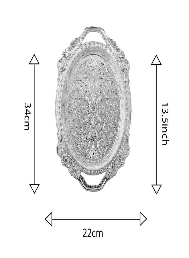 SAI PRASEEDA صواني تقديم/أطباق تقديم فضية غير معدنية مزخرفة من ساي براسيدا (34 × 22 × 2 سم) - عبوة من 12 قطعة | أطباق تقليدية للهدايا التذكارية، والطقوس الدينية، والمهرجانات، وحفلات الزفاف، وديكور المنزل BGLSVRT-1 - Image 2