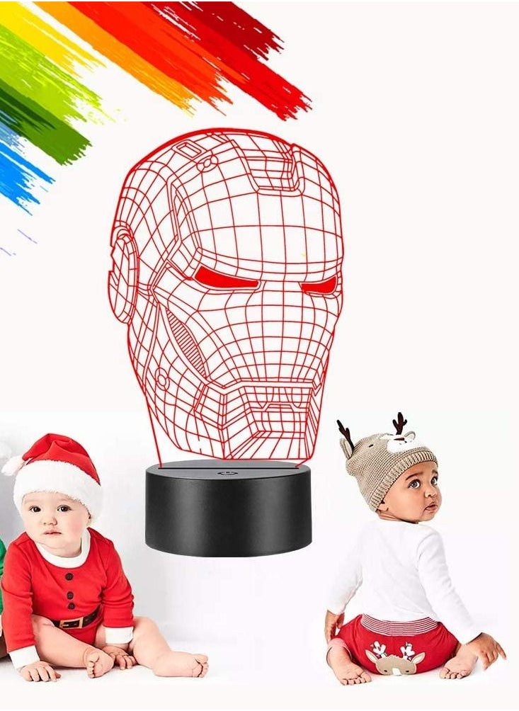althiqahkey - Iron Man Marvel Cartoon 3D Lamp Table Desk Night Light Multicolor Mode Fade Flash Illusion USB Iron Man Face FIgure - Image 1