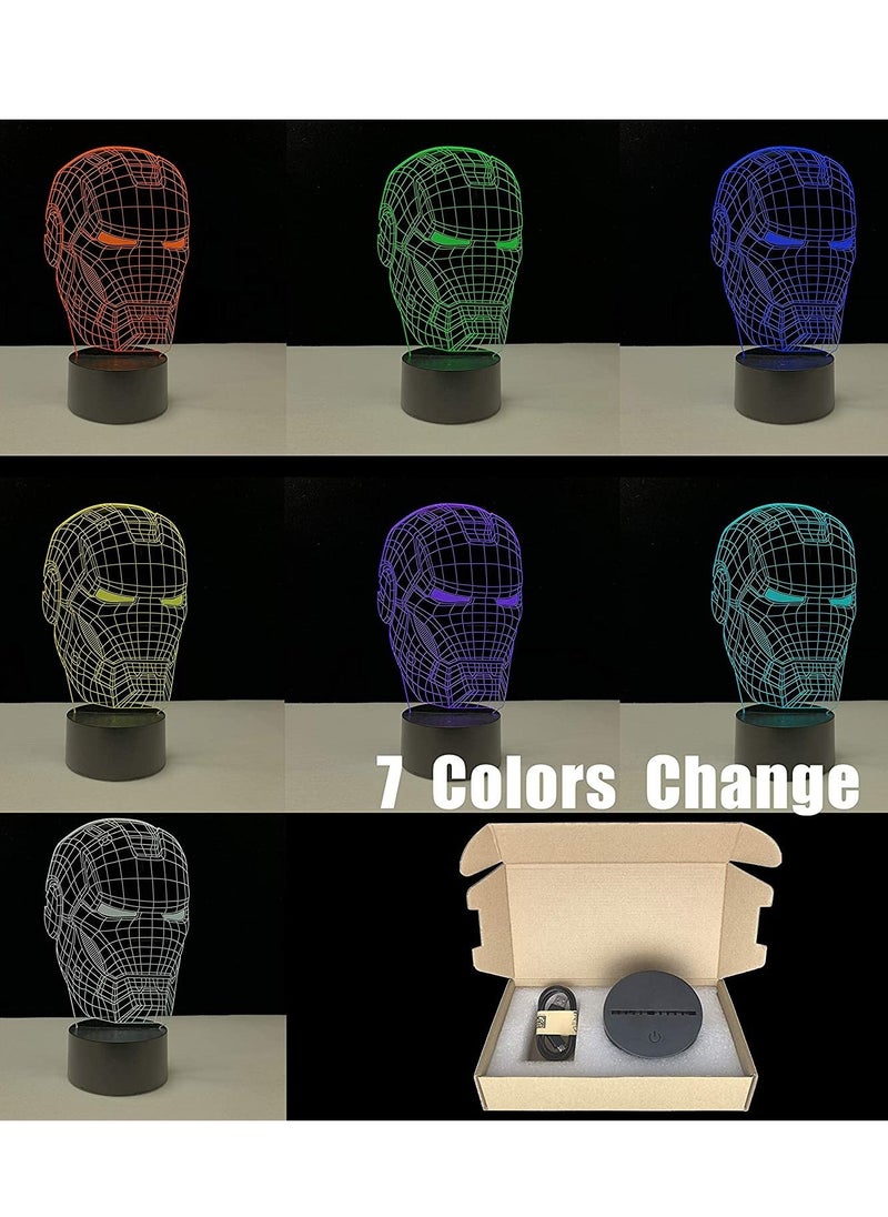 althiqahkey - Iron Man Marvel Cartoon 3D Lamp Table Desk Night Light Multicolor Mode Fade Flash Illusion USB Iron Man Face FIgure - Image 1