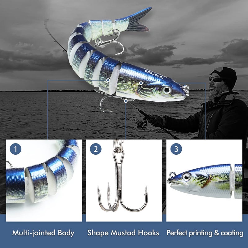 TRUSCEND Fishing Lures for Bass Trout Topwater Swimbaits for Segmented Multi Jointed Swim Baits Slow Sinking Swimming Bait for Freshwater Saltwater Gear Pike Lure Kit Gifts for Men - Image 3