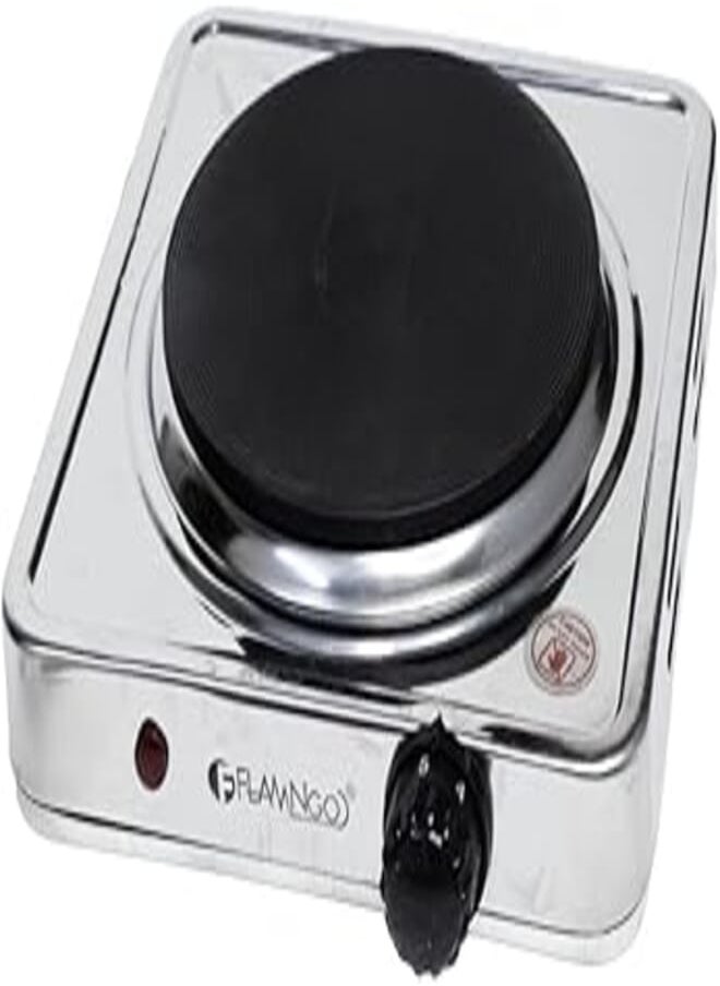 Flamngo Electric hot plate with Non-Stick Coating, One Cooking Plate, Adjustable Temperature, Auto-Thermostat, Overheat Protection, Compact and Portable for Countertop Cooking, 1000W Silver