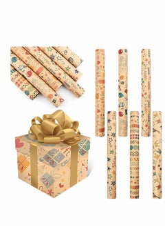 KASTWAVE Gift Wrapping Paper Roll 6Pack, with Matching Gift Tags and Decorative Rope, Kraft Brown Recycled Gift Wrapping Paper for Birthday, Holiday, Wedding, Party, Kids Gift Wrapping (Size 70cmX50cm)  - Image 1