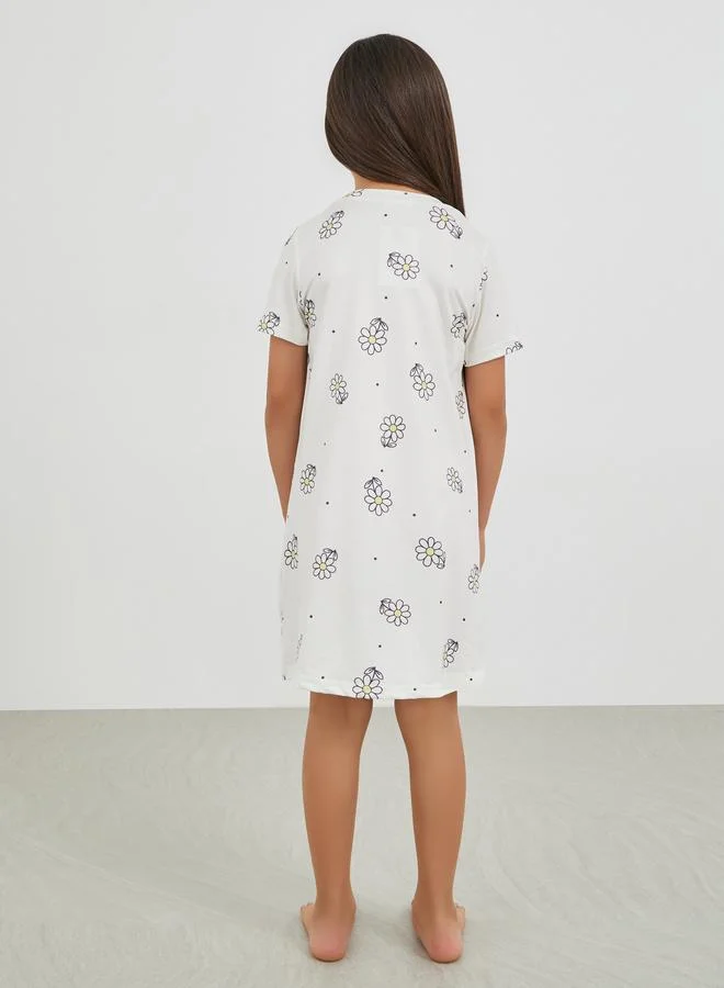 Styli Styli Graphic Print Short Sleeve Sleep Dress