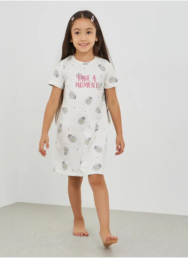 Styli Styli Graphic Print Short Sleeve Sleep Dress