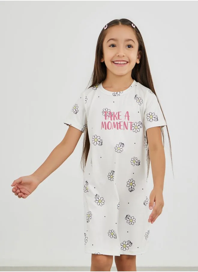 Styli Styli Graphic Print Short Sleeve Sleep Dress