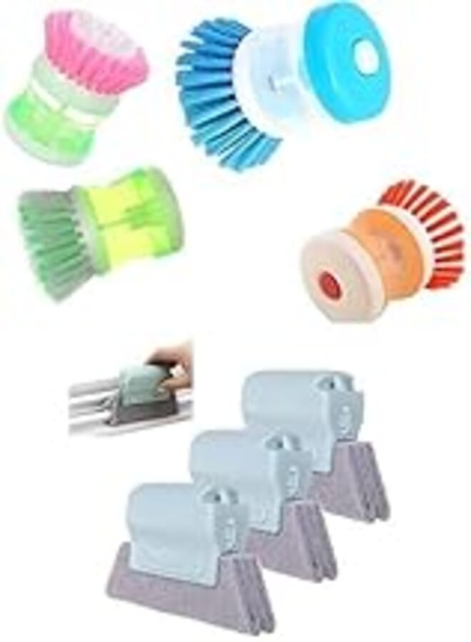 Bundle of Mini cleaner brush, orange + 3PCS Window Groove Cleaning Brush,Window Track Cleaning Brush, Cleaning Window, Kitchen,Quickly Clean All Corners and Gap (Light Green Handle)