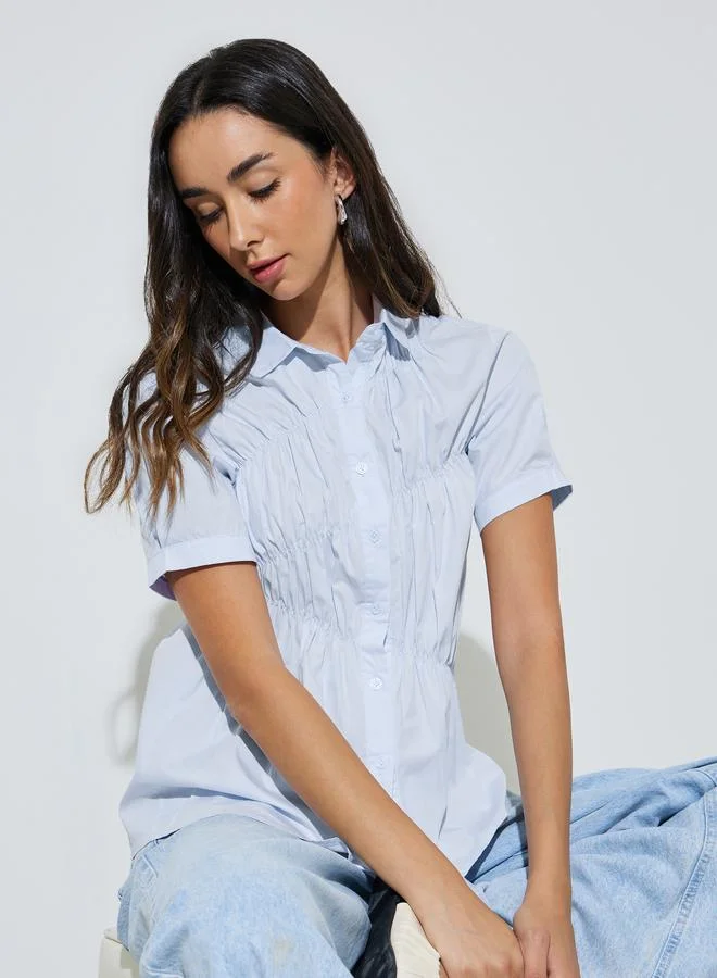 ستايلي Blue Ruched Short Sleeve Shirt