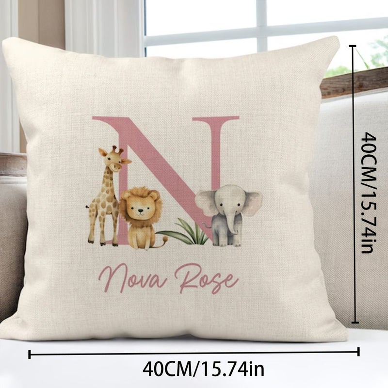 Personalized Pink Safari Cushion Jungle Nursery Decor New Baby Gift - Image 3