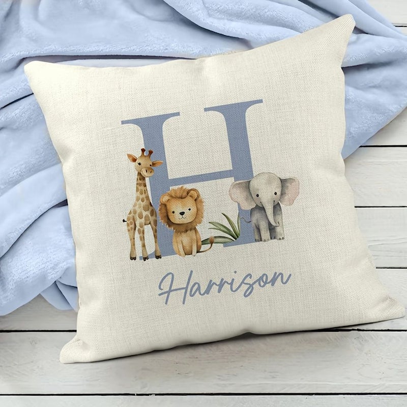 Personalized Pink Safari Cushion Jungle Nursery Decor New Baby Gift - Image 1