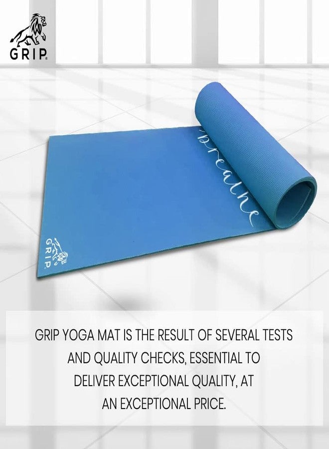 Grip Yoga Mat | 36 x 75 Inches | 10mm Thick | Just Breathe Design | Anti-Slip | Home & Gym | Men & Women | Blue - Image 3