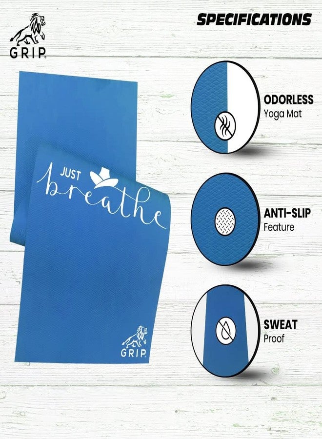Grip Yoga Mat | 36 x 75 Inches | 10mm Thick | Just Breathe Design | Anti-Slip | Home & Gym | Men & Women | Blue - Image 5