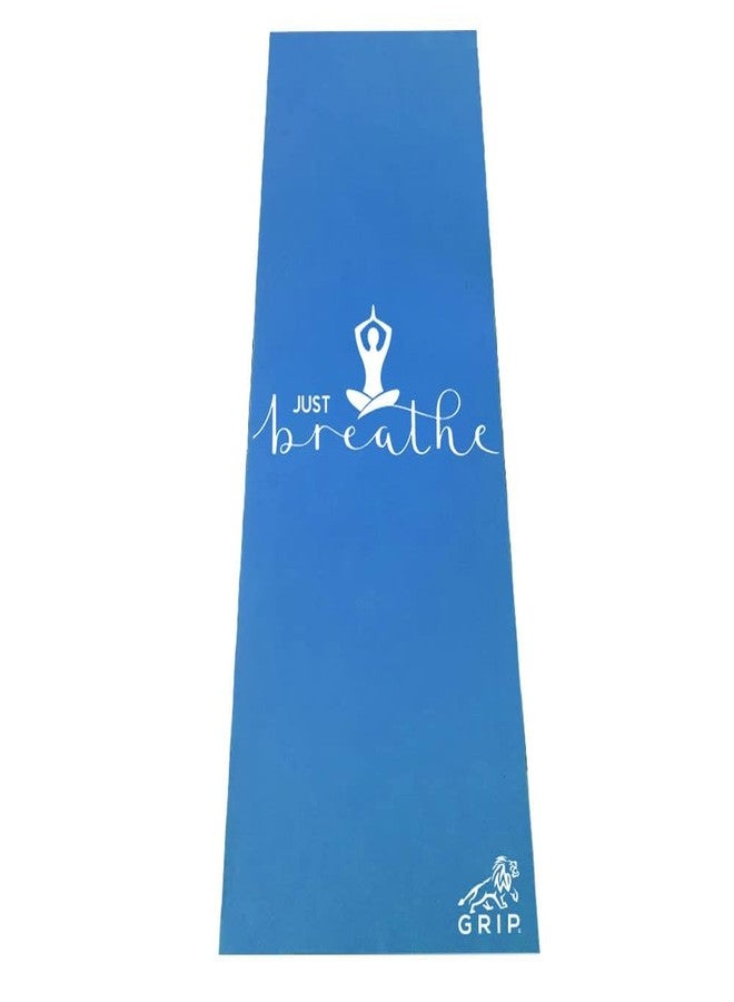 Grip Yoga Mat | 36 x 75 Inches | 10mm Thick | Just Breathe Design | Anti-Slip | Home & Gym | Men & Women | Blue - Image 1
