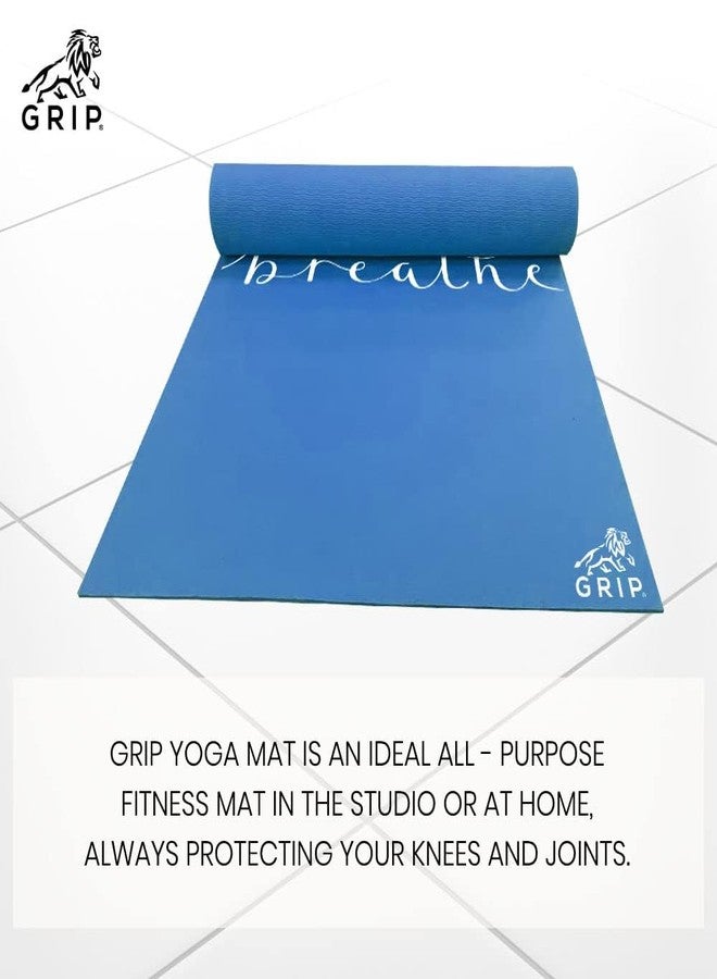 Grip Yoga Mat | 36 x 75 Inches | 10mm Thick | Just Breathe Design | Anti-Slip | Home & Gym | Men & Women | Blue - Image 2