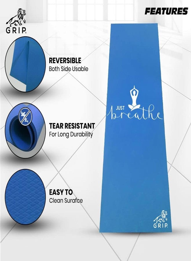 Grip Yoga Mat | 36 x 75 Inches | 10mm Thick | Just Breathe Design | Anti-Slip | Home & Gym | Men & Women | Blue - Image 4