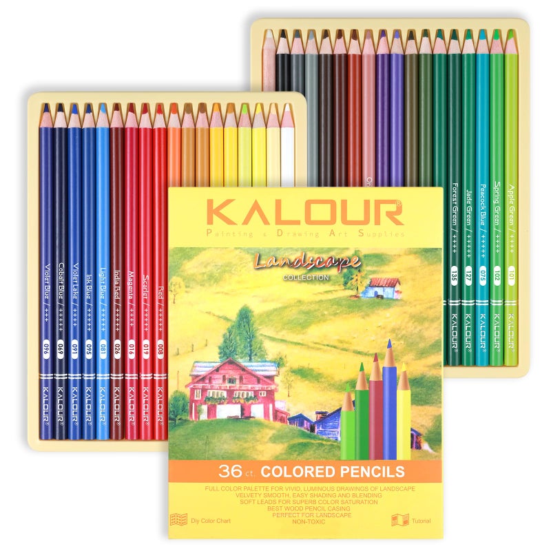KALOUR PDAS 36-piece Yellow Landscape Colored Pencil Set, Pre-sharpened Wooden Colored Pencils for Adults Artists Beginners Coloring Books Drawing & Sketching - Image 1