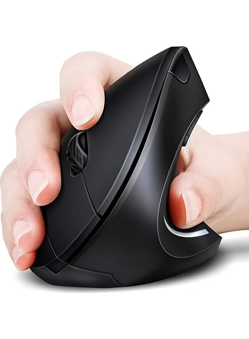 ماوس لاسلكي عمودي مريح (Ergonomic) بتقنية 2.4 جيجاهرتز ومستشعر بصري، مزود بمستقبل USB، ودقة قابلة للتعديل (800/1200/1600 DPI)؛ ماوس لاسلكي بـ 5 أزرار متوافق مع أجهزة الكمبيوتر المكتبية والمحمولة (Windows وMac OS)، ومناسب للعمل المكتبي والاستخدام المنزلي، ويتميز بتصميم مريح يوفر دعماً للمعصم. - Image 2
