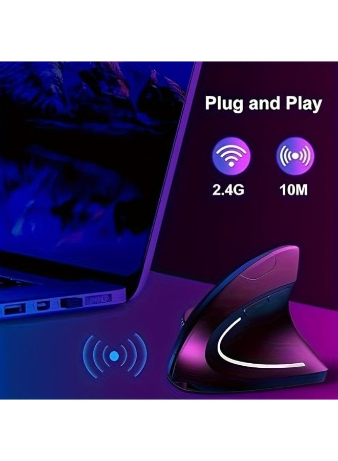 ماوس لاسلكي عمودي مريح (Ergonomic) بتقنية 2.4 جيجاهرتز ومستشعر بصري، مزود بمستقبل USB، ودقة قابلة للتعديل (800/1200/1600 DPI)؛ ماوس لاسلكي بـ 5 أزرار متوافق مع أجهزة الكمبيوتر المكتبية والمحمولة (Windows وMac OS)، ومناسب للعمل المكتبي والاستخدام المنزلي، ويتميز بتصميم مريح يوفر دعماً للمعصم. - Image 4