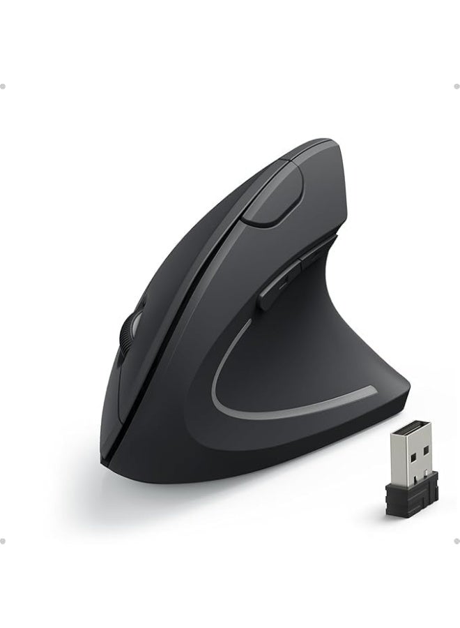 ماوس لاسلكي عمودي مريح (Ergonomic) بتقنية 2.4 جيجاهرتز ومستشعر بصري، مزود بمستقبل USB، ودقة قابلة للتعديل (800/1200/1600 DPI)؛ ماوس لاسلكي بـ 5 أزرار متوافق مع أجهزة الكمبيوتر المكتبية والمحمولة (Windows وMac OS)، ومناسب للعمل المكتبي والاستخدام المنزلي، ويتميز بتصميم مريح يوفر دعماً للمعصم. - Image 1