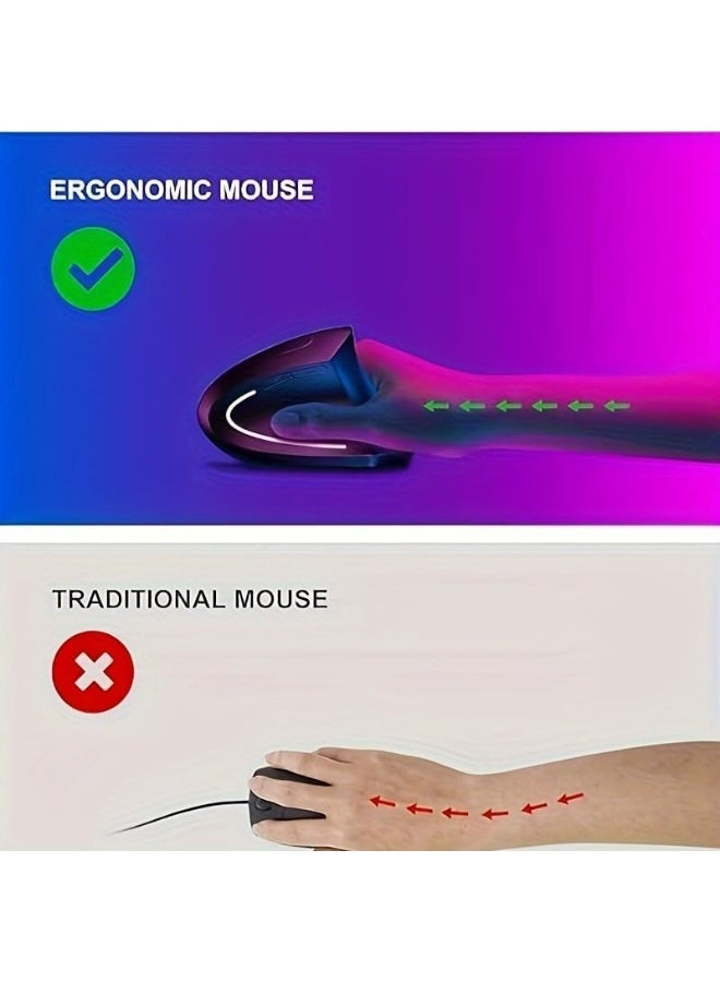ماوس لاسلكي عمودي مريح (Ergonomic) بتقنية 2.4 جيجاهرتز ومستشعر بصري، مزود بمستقبل USB، ودقة قابلة للتعديل (800/1200/1600 DPI)؛ ماوس لاسلكي بـ 5 أزرار متوافق مع أجهزة الكمبيوتر المكتبية والمحمولة (Windows وMac OS)، ومناسب للعمل المكتبي والاستخدام المنزلي، ويتميز بتصميم مريح يوفر دعماً للمعصم. - Image 5
