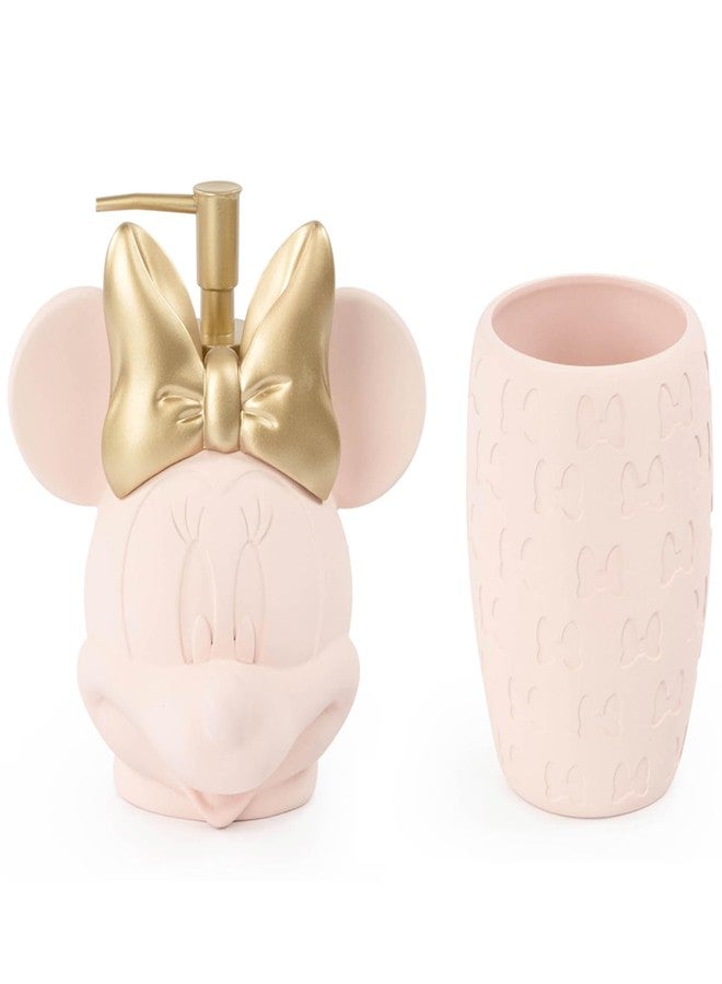 Jay Franco Disney Minnie Mouse Bathroom Soap Dispenser Set - 2 Piece Pink Collection Includes Resin Lotion Pump and Tumbler Cup- Bathroom Décor - Image 1